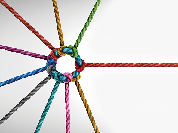 Coloured rope tied in a circular knot